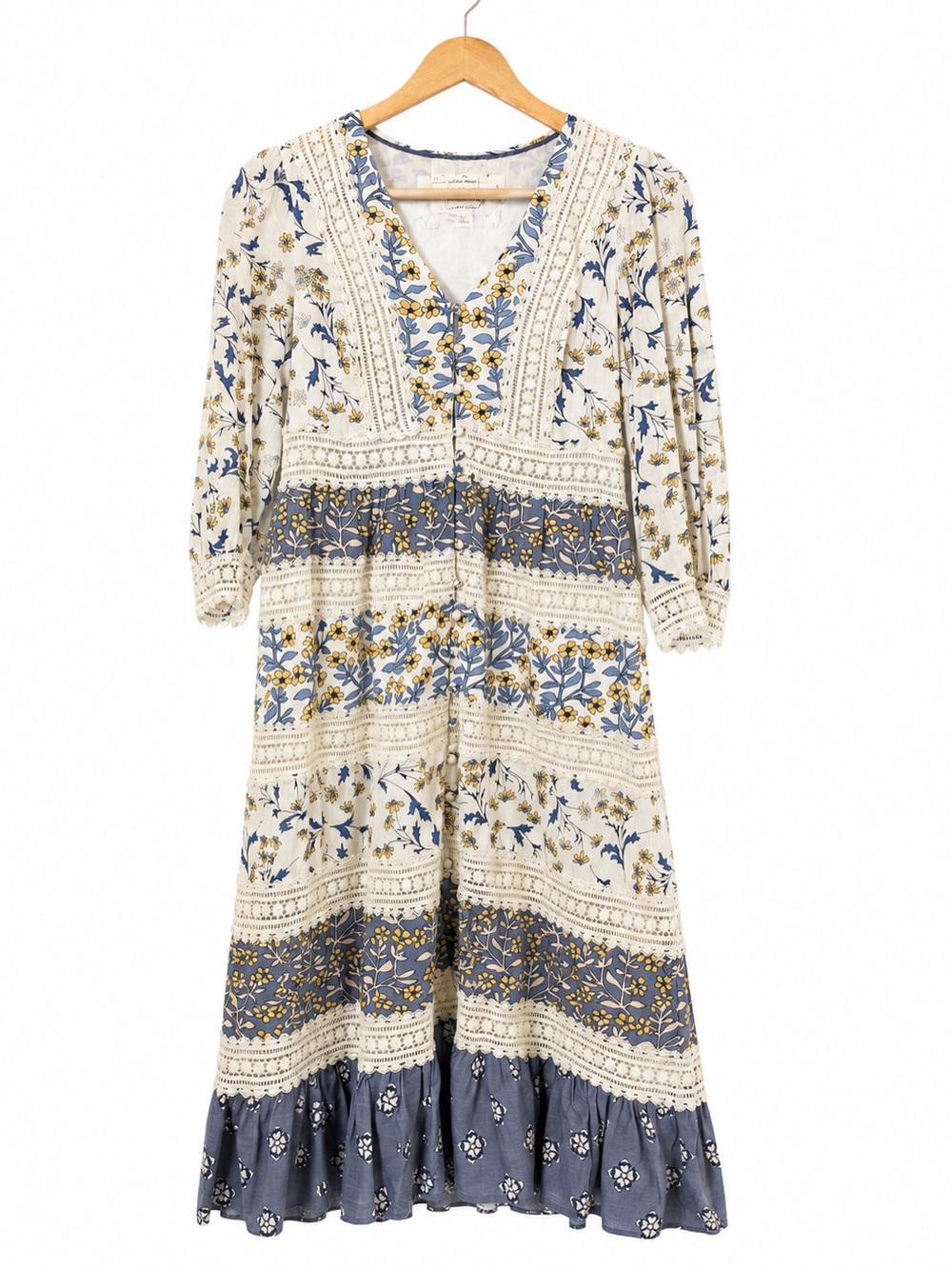 Anthropologie Roberta Petite Midi Dress Size 2 Blue Floral Romantic Dress
